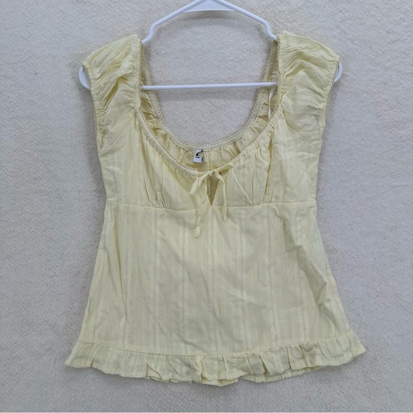 Babydoll Princess Polly Tie Up Butter Yellow Top with Feminine Sleeves - Picture 2 of 6